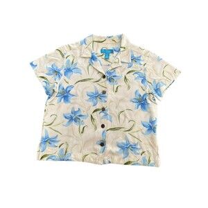 Island Winds Short-Sleeve Hawaiian Shirt Size Petite Medium Blue Iris Floral